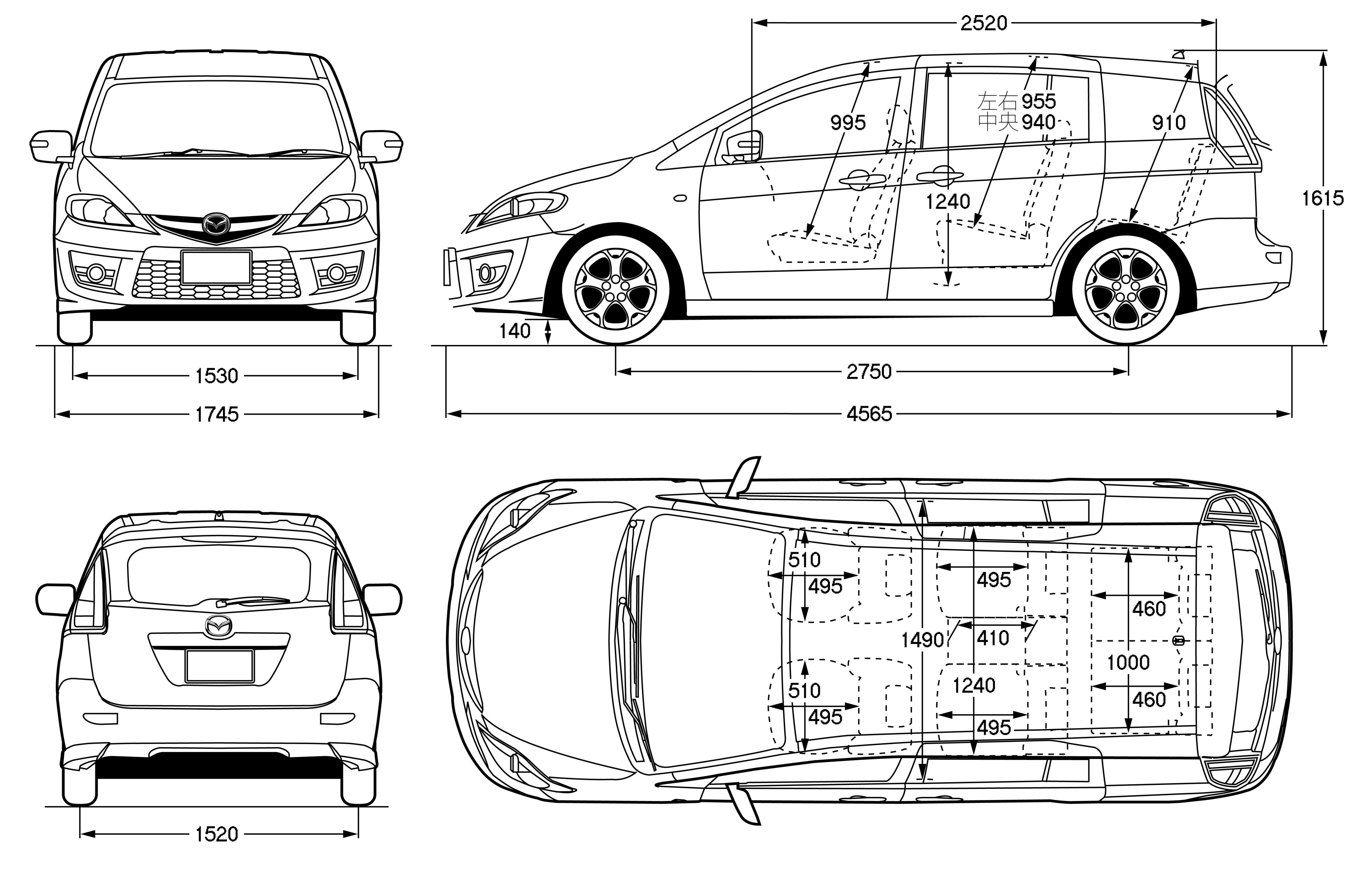 Размеры хонда иллюзион. Габариты Мазда 5 2008. Mazda 5 габариты. Ширина салона мазды 5. Mazda MPV габариты.