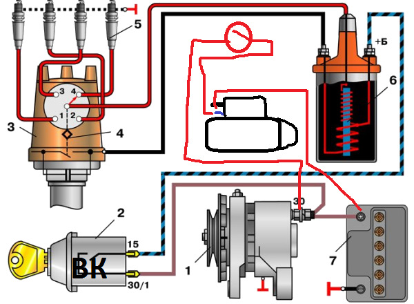 Схема проводки зажигания ваз 2107 карбюратор