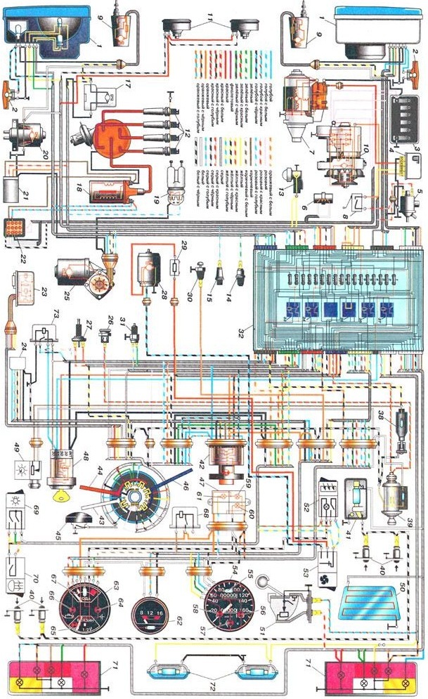 Цветная схема проводки ваз 2107 карбюратор