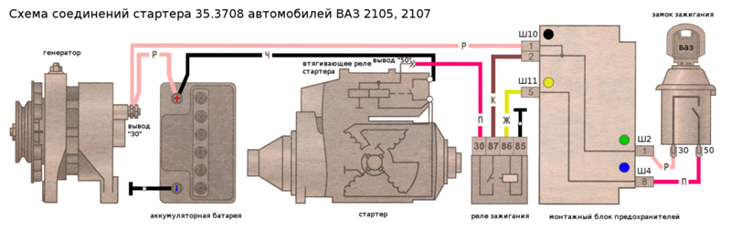 Схема замка зажигания ваз 2107 карбюратор